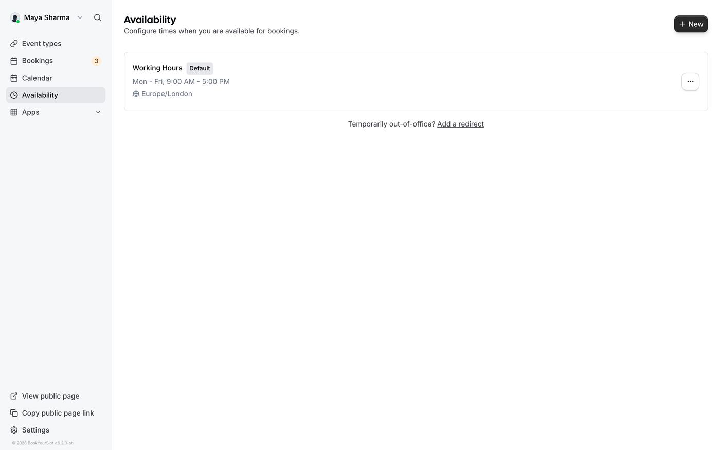 Availability schedule editor