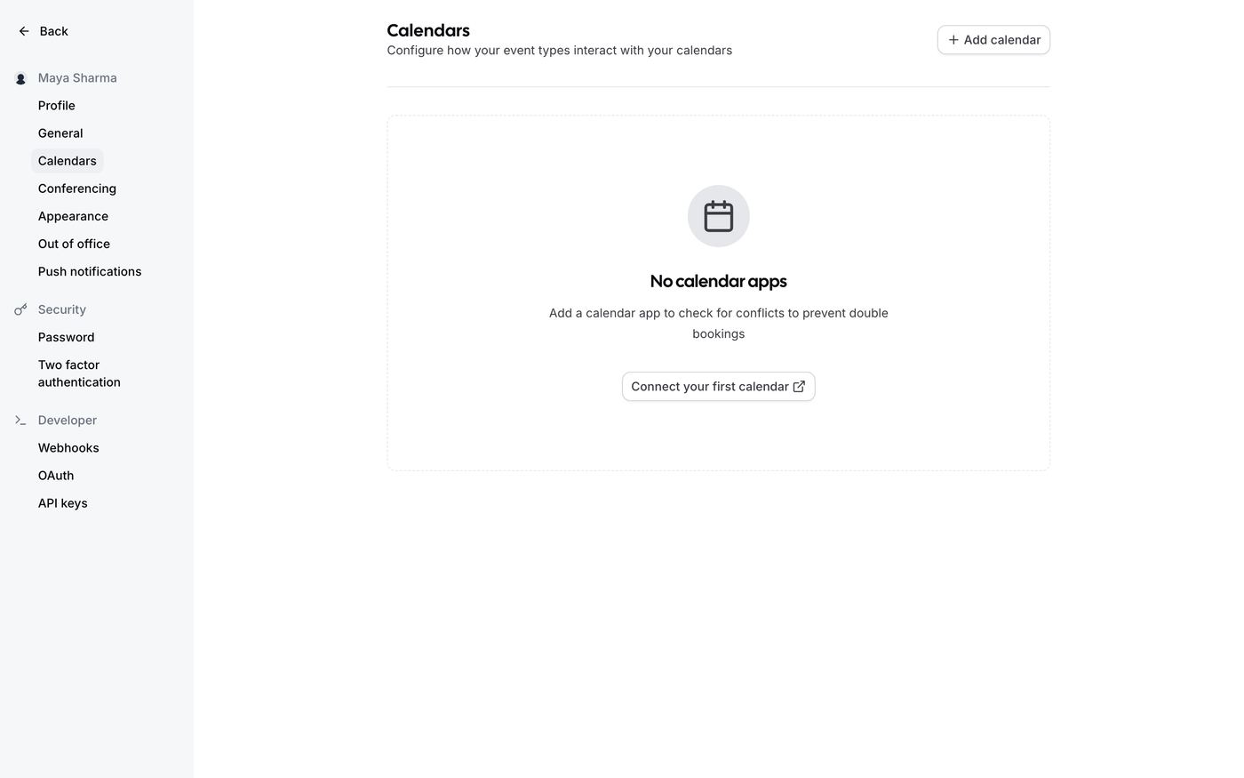 Calendar connection settings